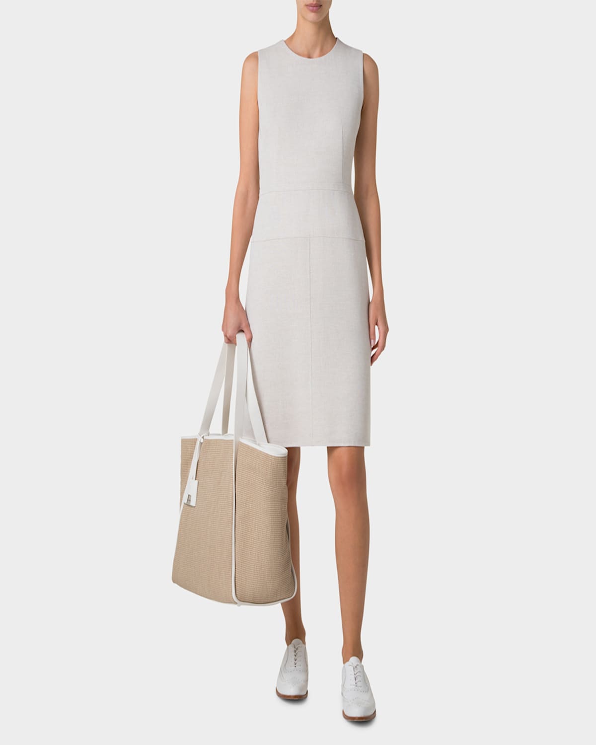 AKRIS ALEX RAFFIA & LEATHER TOTE BAG 