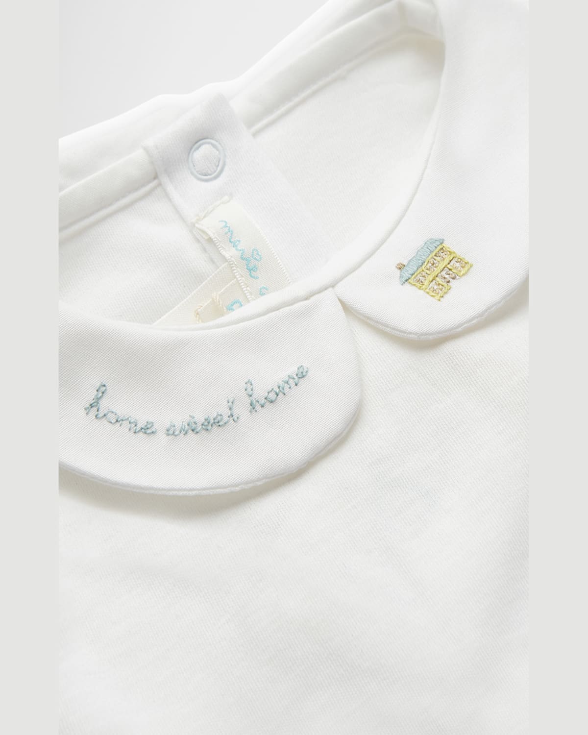 Marie Chantal Girl's Home Sweet Home Embroidered Bodysuit In Blue