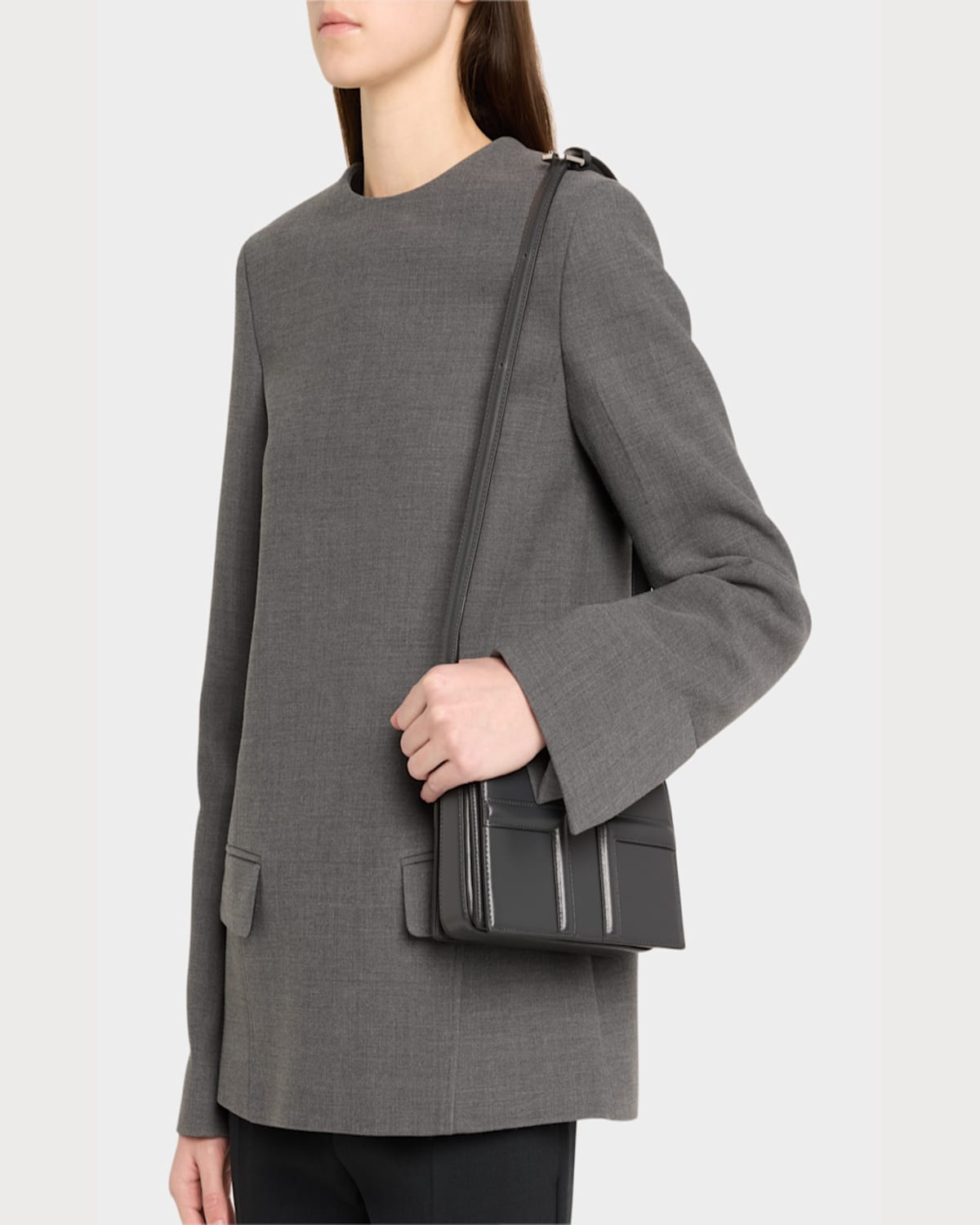Totême Mini T-flap Leather Clutch Bag In Shark