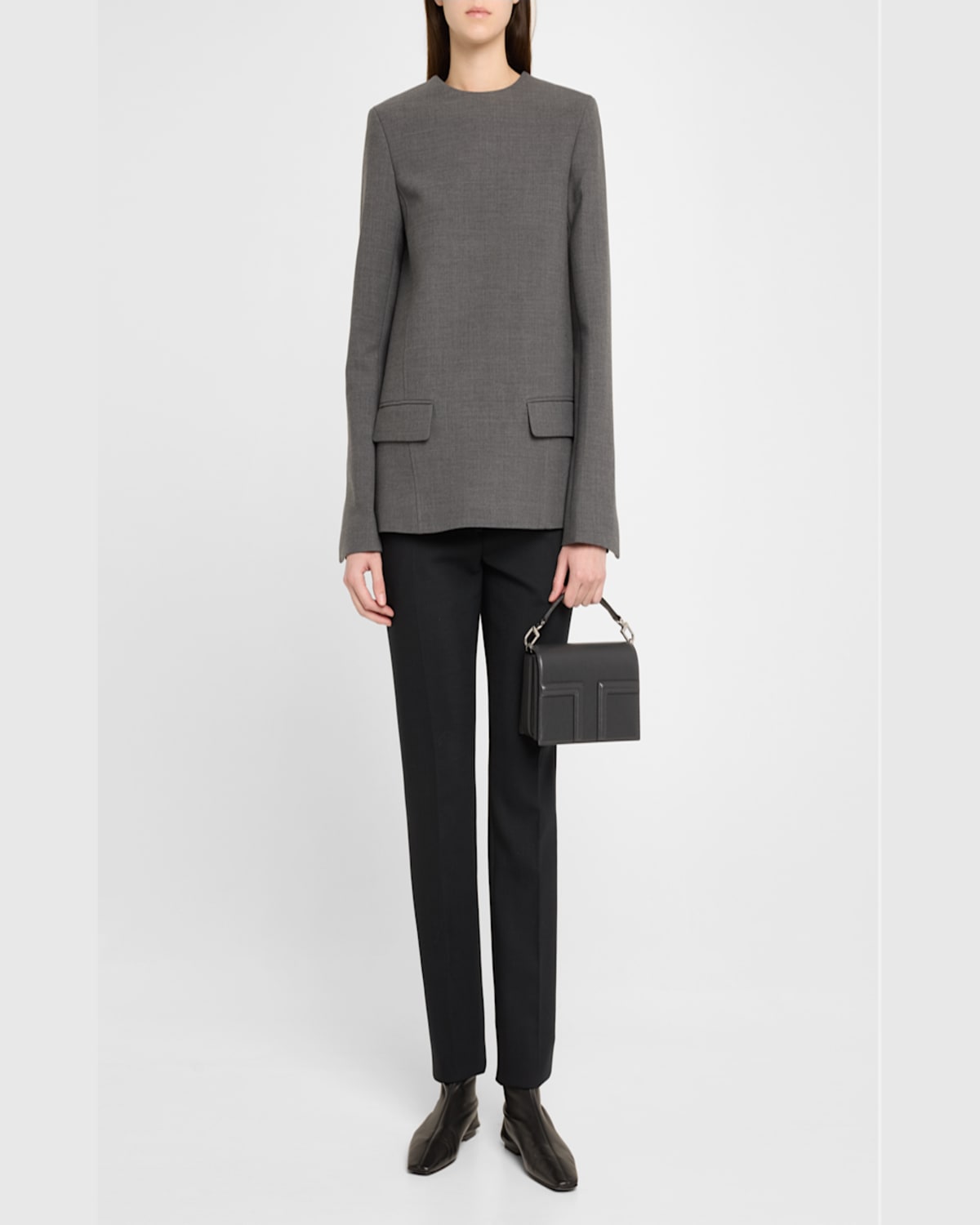 Totême Mini T-flap Leather Clutch Bag In Shark