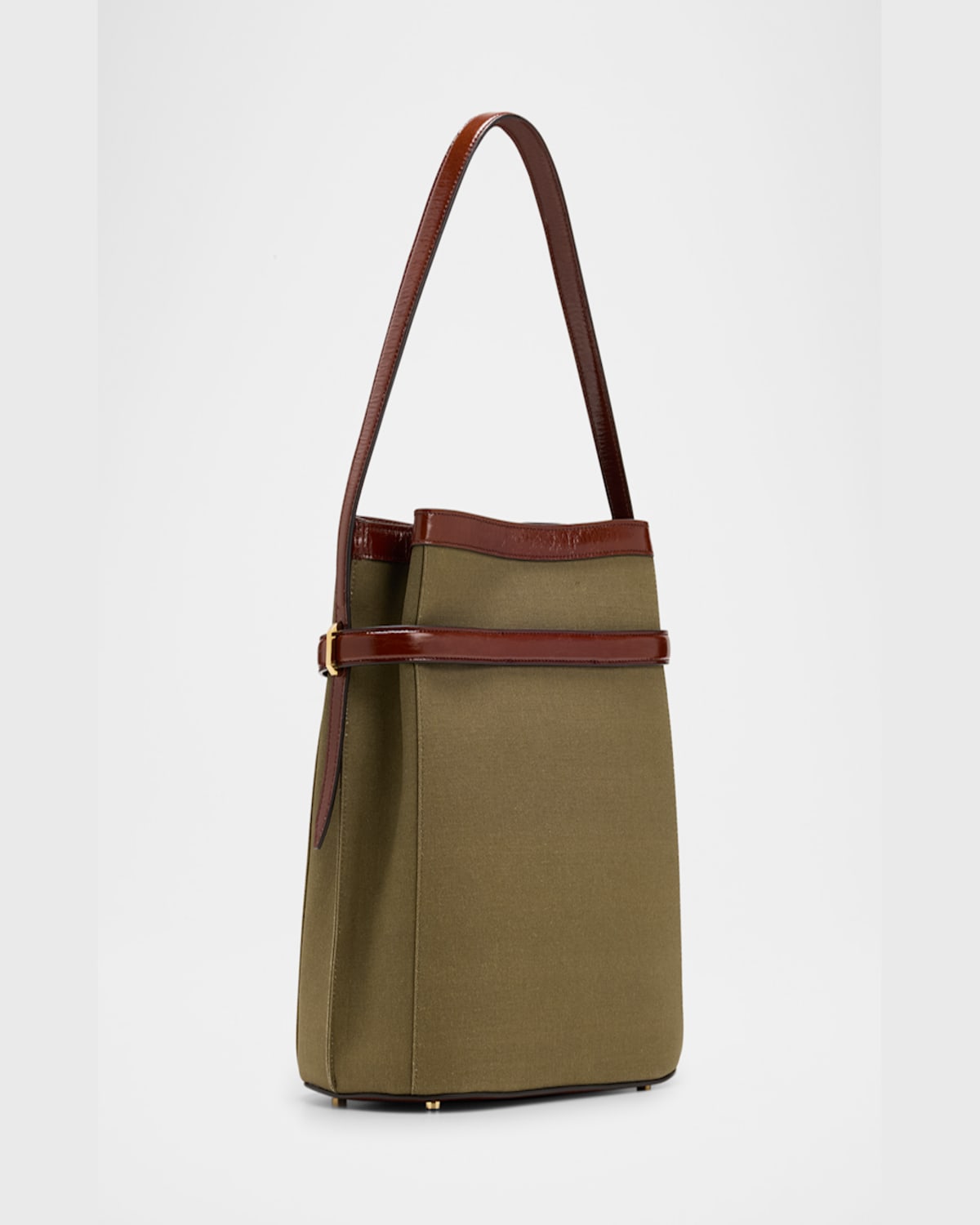 Totême Belted Bonded Canvas Bucket Bag In Khaki Green