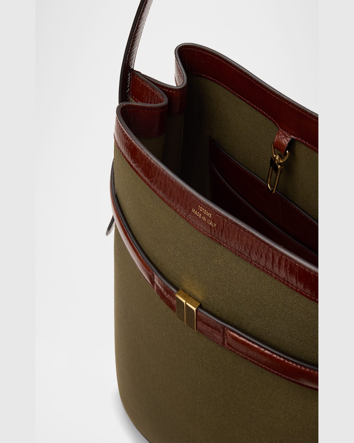 Totême Belted Bonded Canvas Bucket Bag In Khaki Green