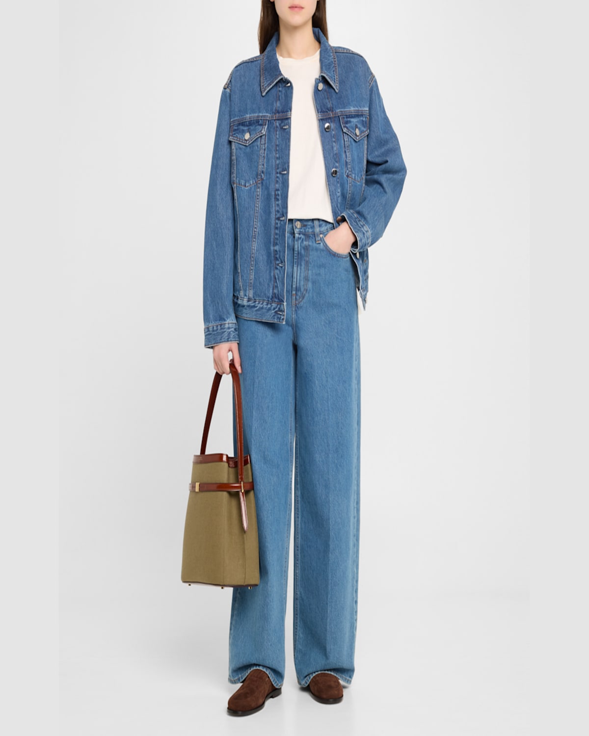 Totême Belted Bonded Canvas Bucket Bag In Khaki Green