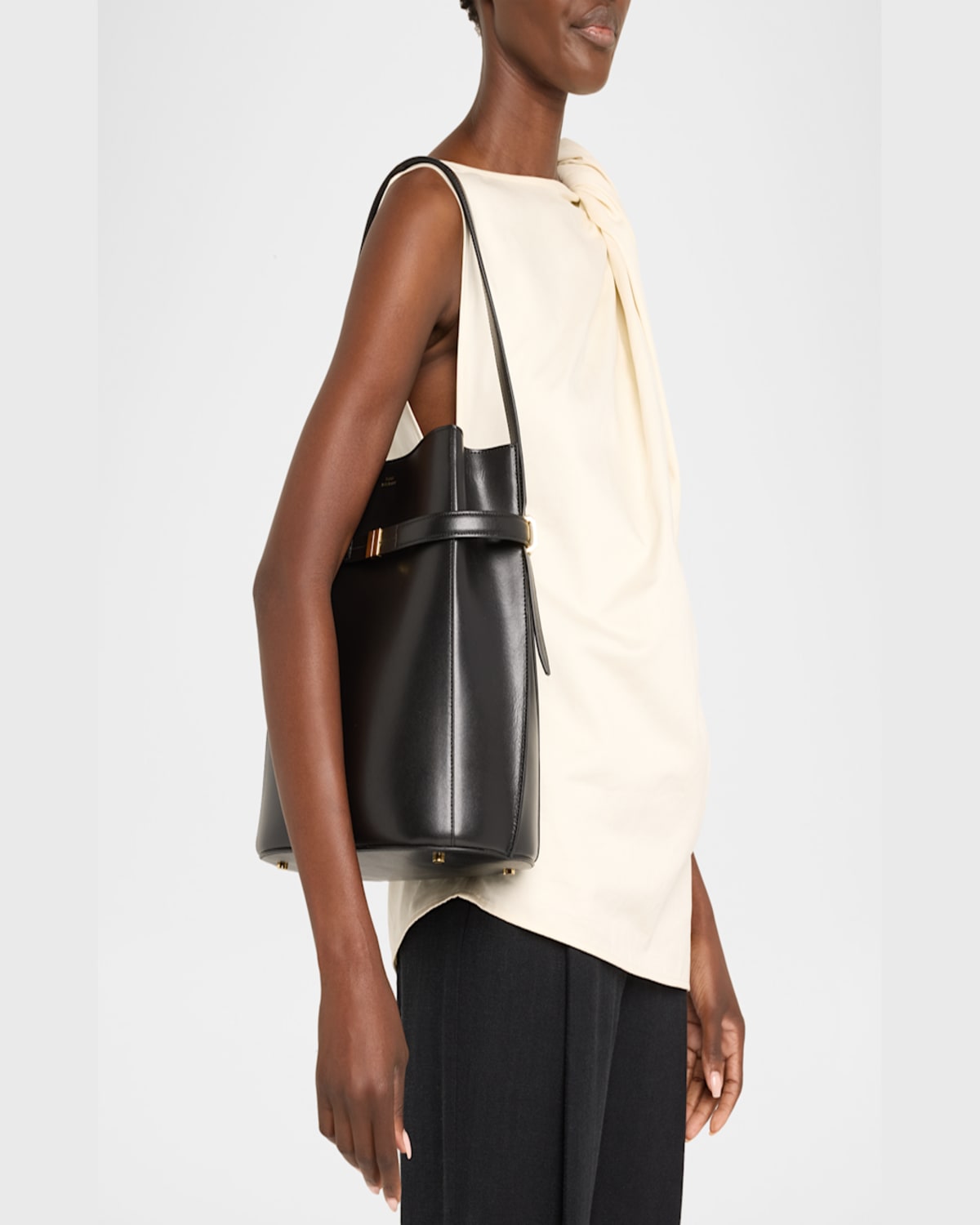 Totême Belted Napa Leather Bucket Bag In Black