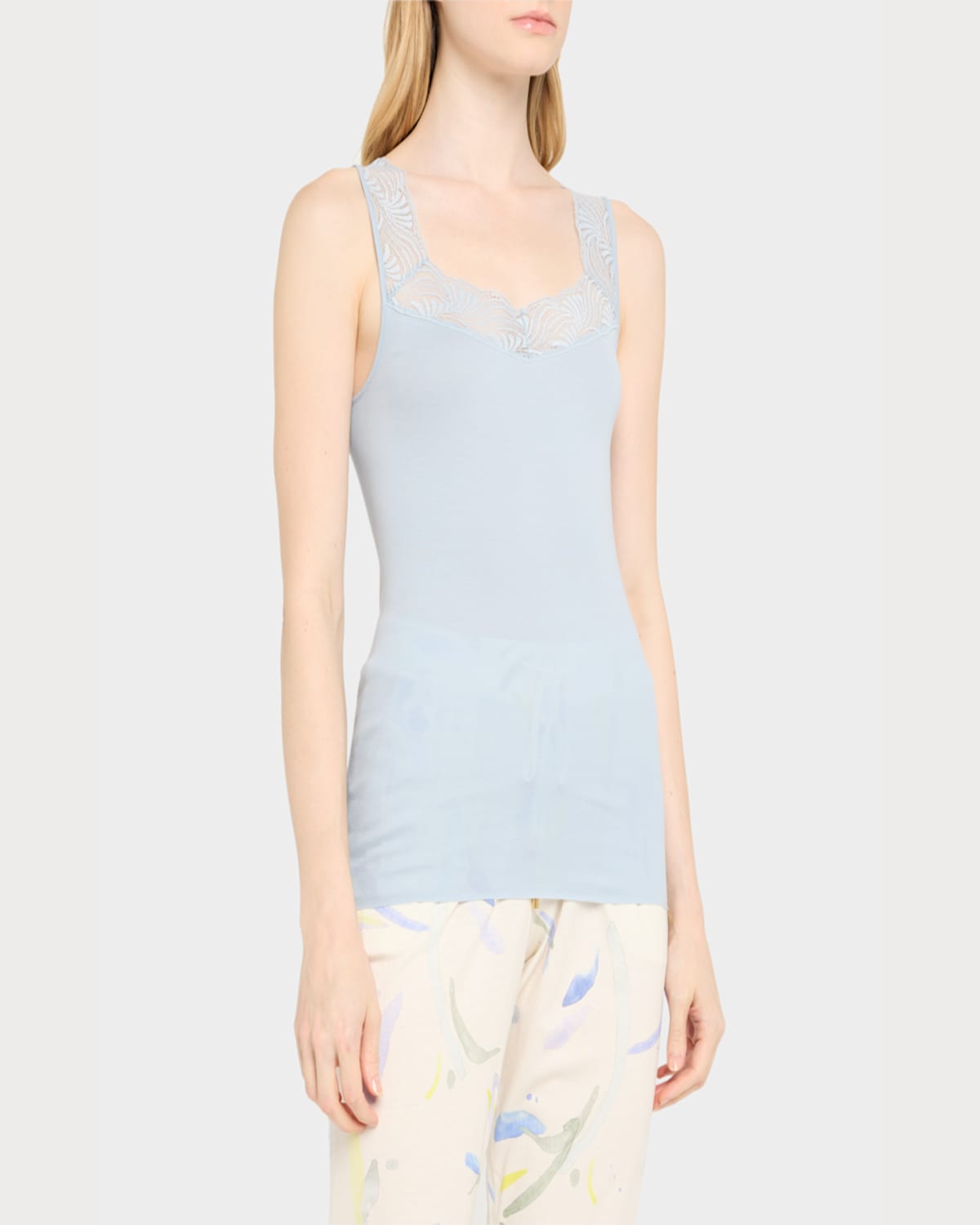 Shop Hanro Cotton Delight Lace-trim Tank Top In Sea Breeze