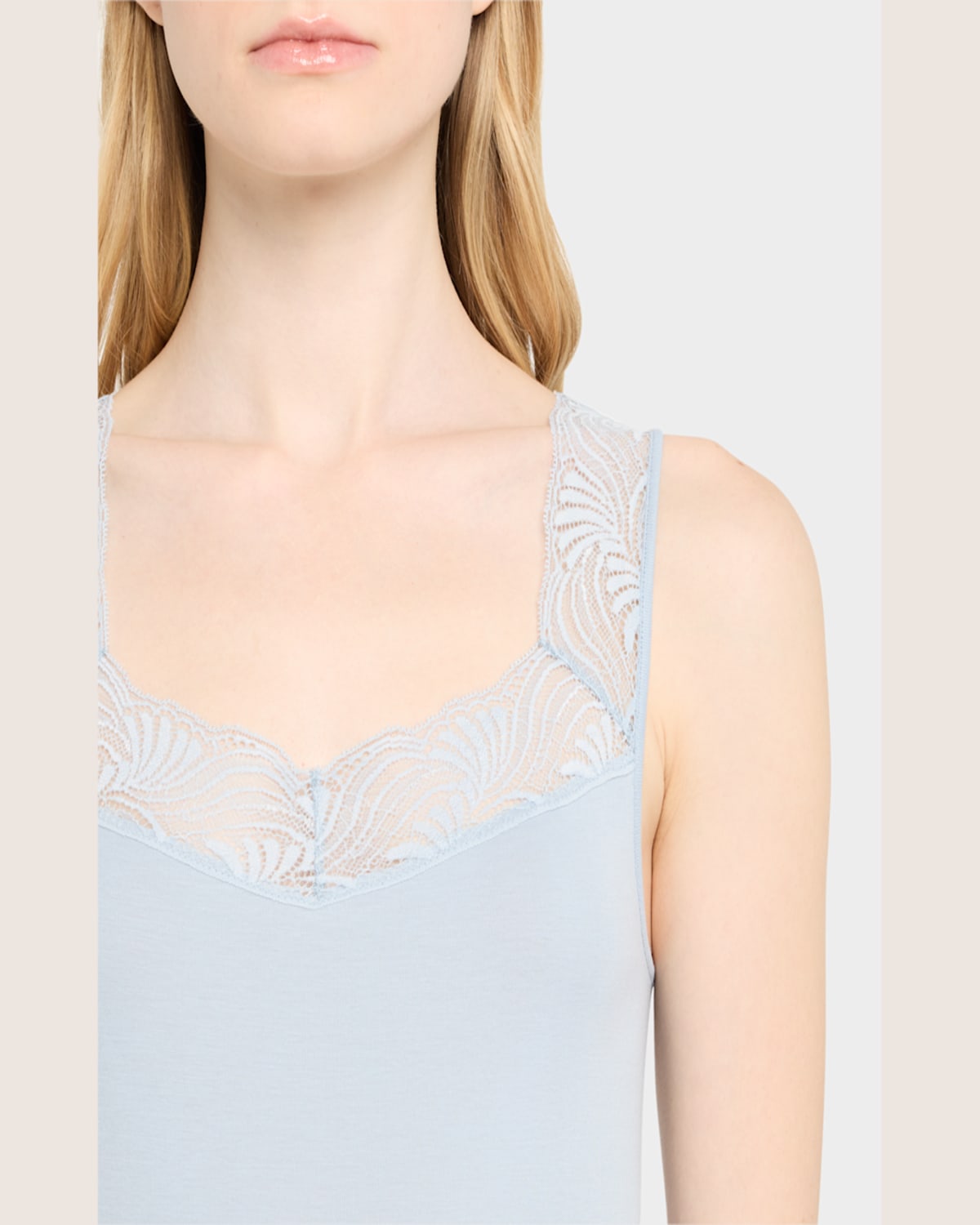 Shop Hanro Cotton Delight Lace-trim Tank Top In Sea Breeze
