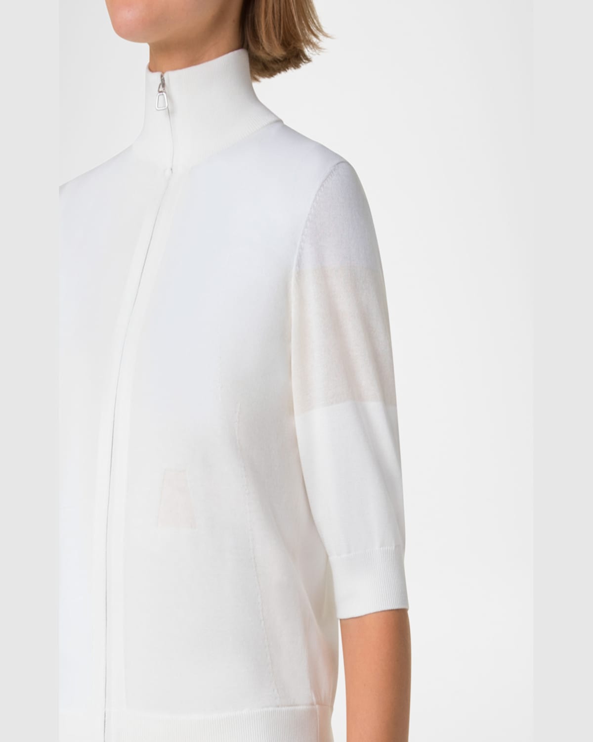 Akris Trapeze Rayonnant Jacquard Full Zip Cardigan In Ecru