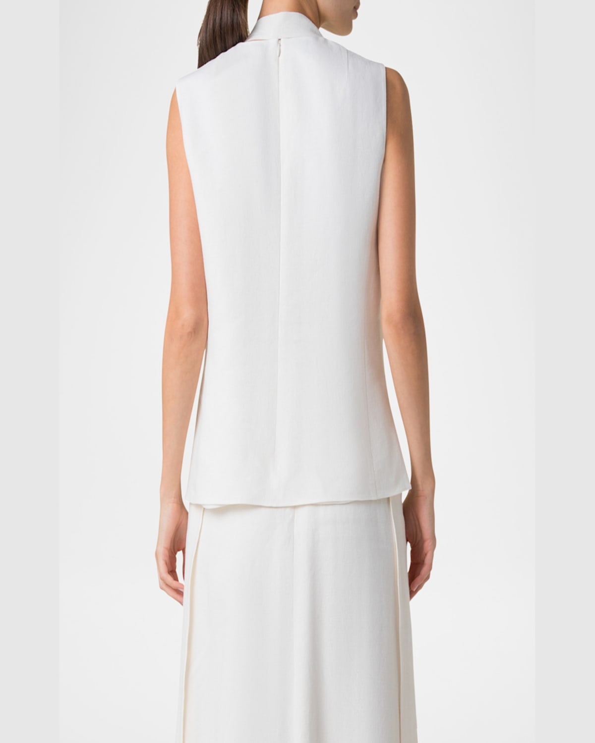 Shop Akris Neck-tie Stonewash Twisted Linen-blend Sleeveless Blouse In Ecru