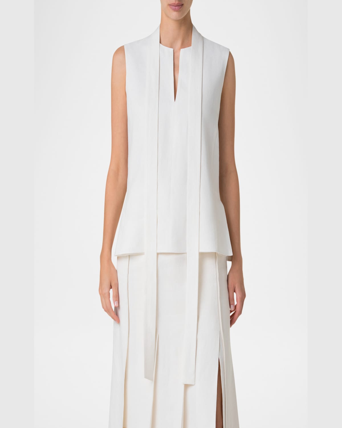 Shop Akris Neck-tie Stonewash Twisted Linen-blend Sleeveless Blouse In Ecru