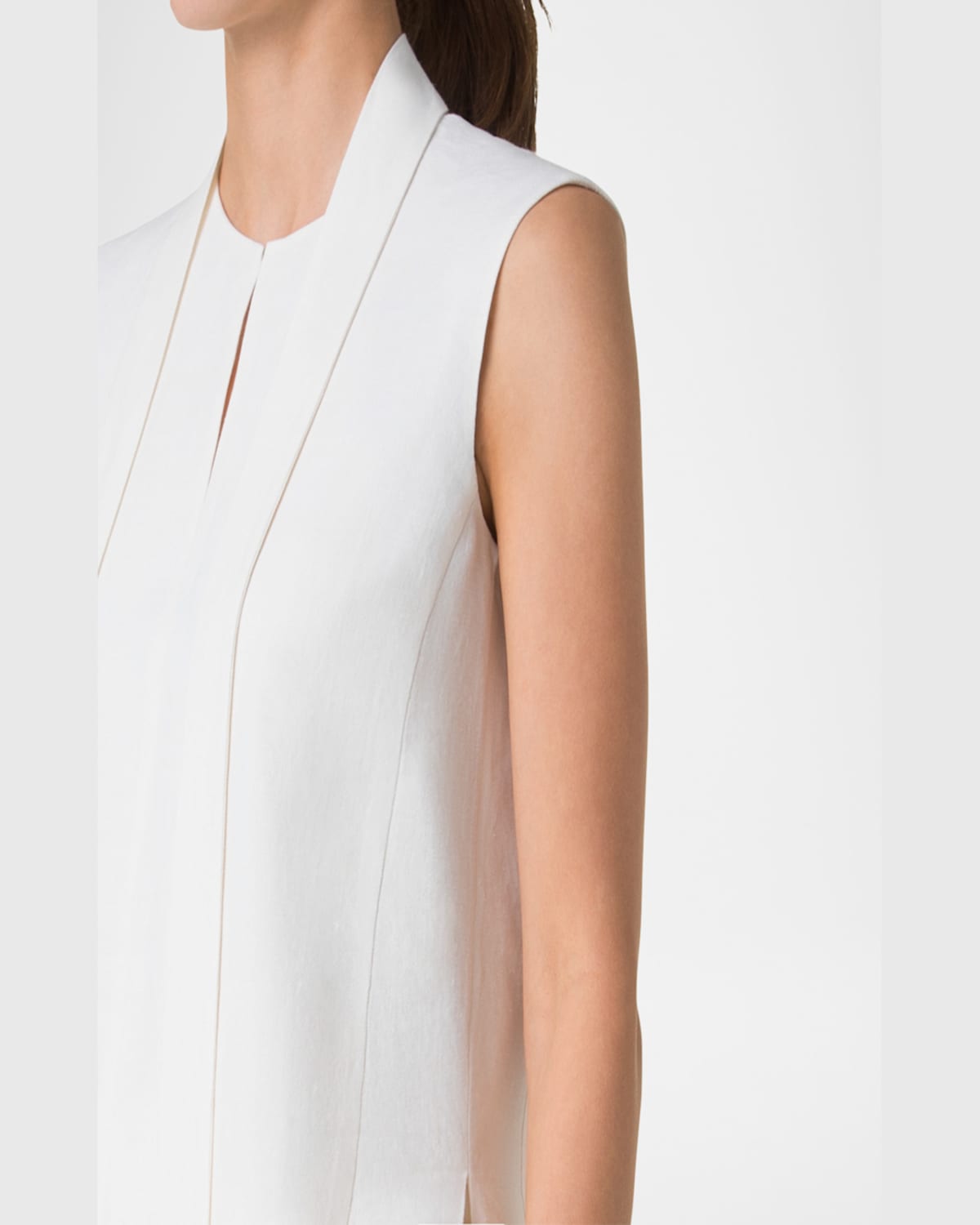 Shop Akris Neck-tie Stonewash Twisted Linen-blend Sleeveless Blouse In Ecru