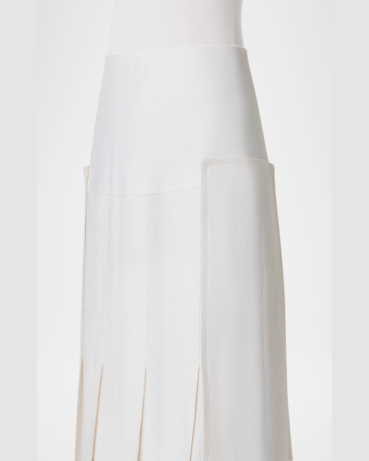 AKRIS STONEWASHED LINEN-WOOL PLEATED MIDI SKIRT 
