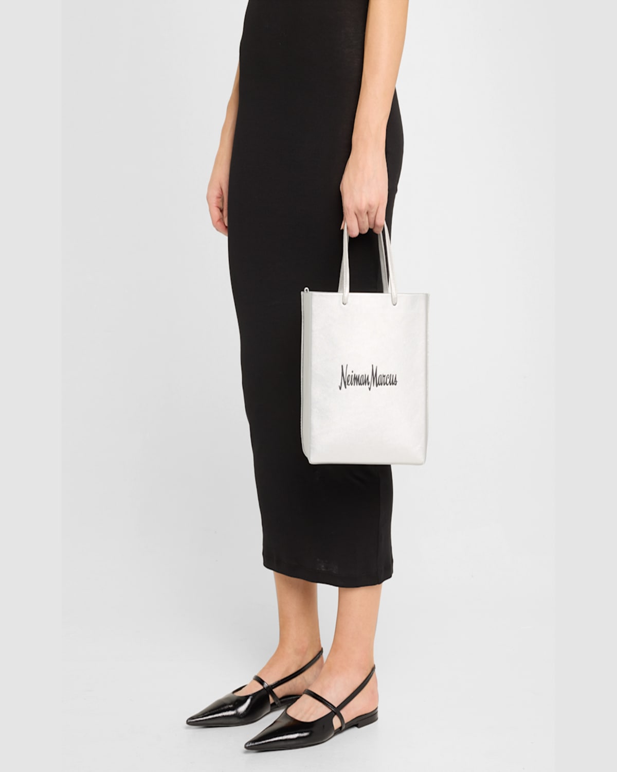 Gigi New York Neiman Marcus Metallic Vegan Leather Tote Crossbody Bag In Metallic Silver