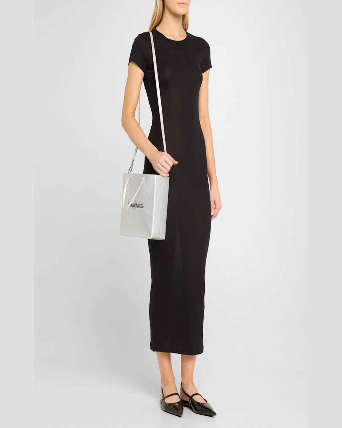 Gigi New York Neiman Marcus Metallic Vegan Leather Tote Crossbody Bag In Metallic Silver