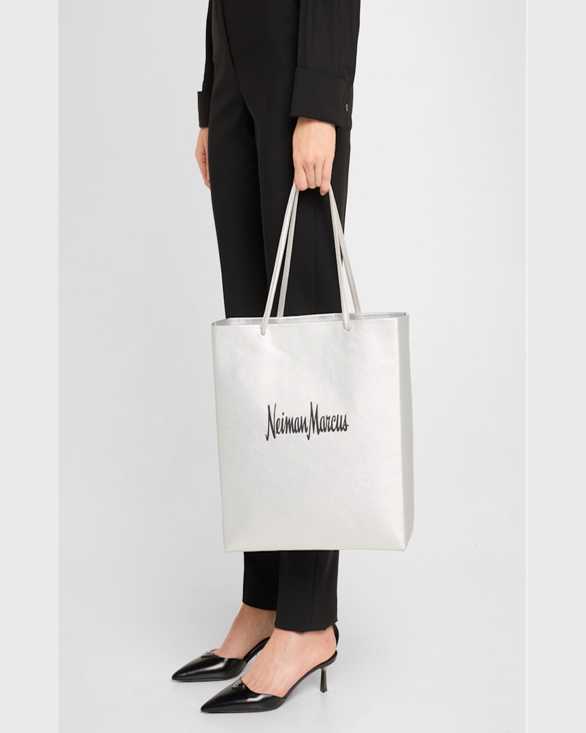 Gigi New York Neiman Marcus Metallic Leather Shopper Tote Bag In Metallic Silver