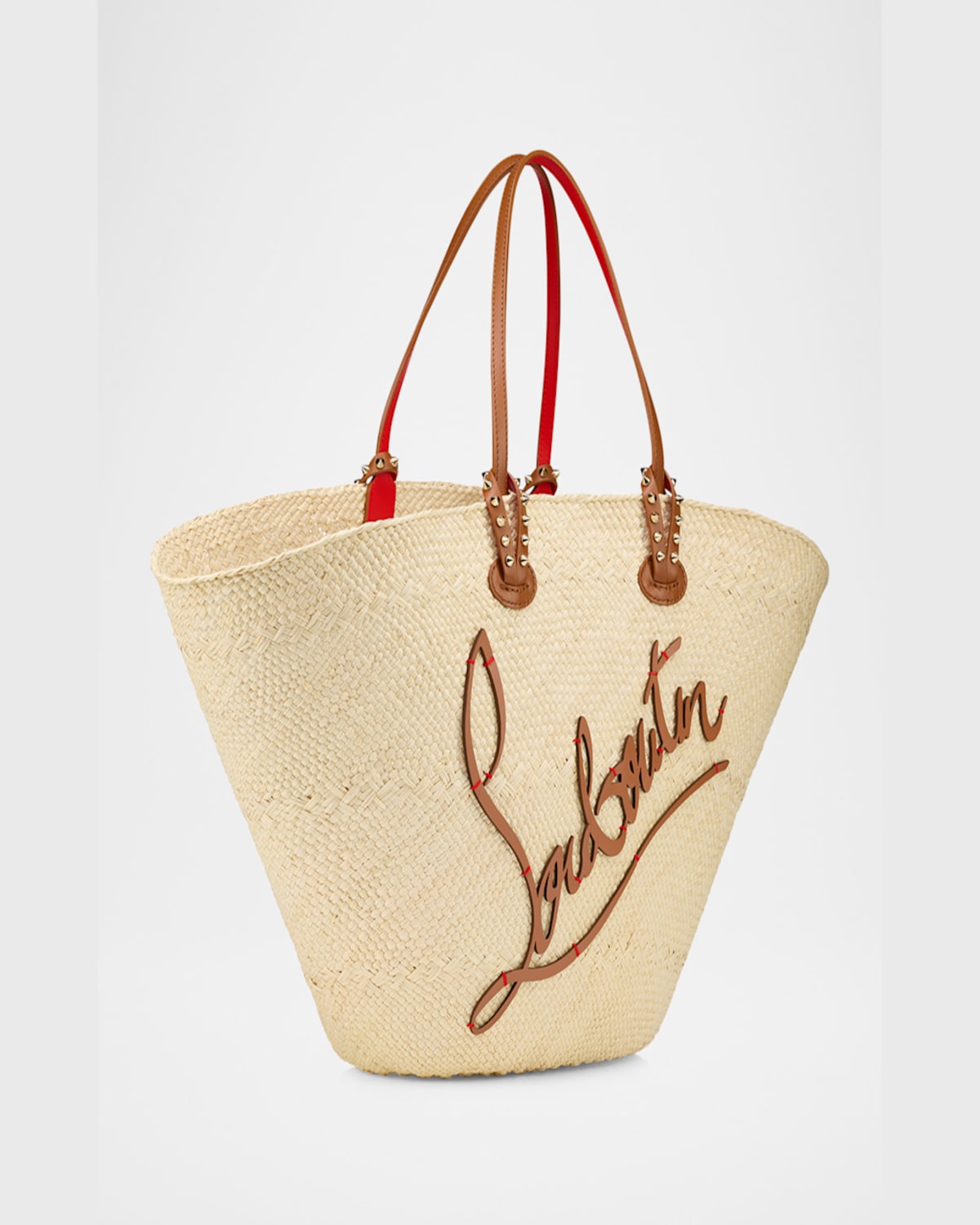 Shop Christian Louboutin Cabata Mini Basket Tote Bag In Raffia In Natural/cuoio
