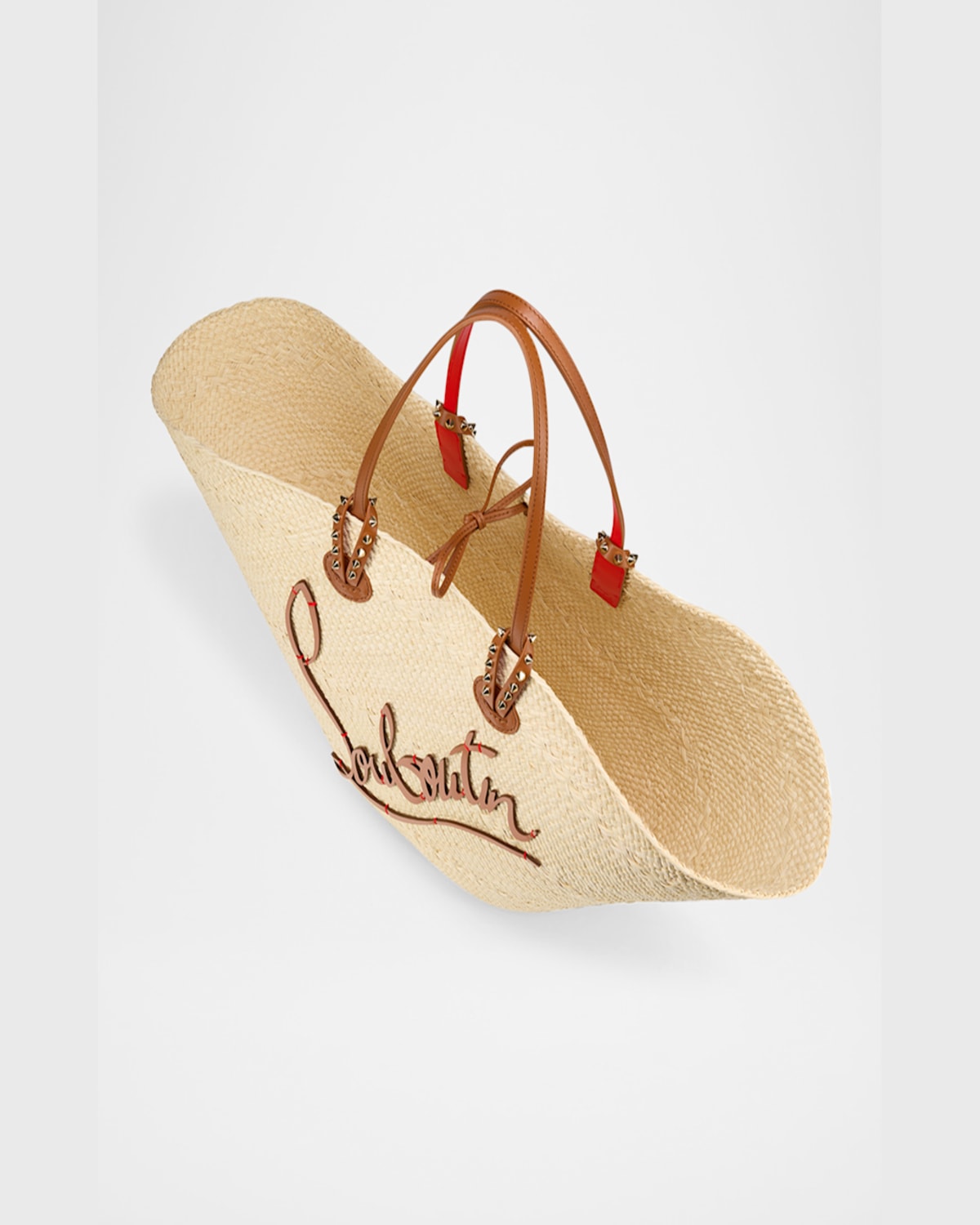 Shop Christian Louboutin Cabata Mini Basket Tote Bag In Raffia In Natural/cuoio
