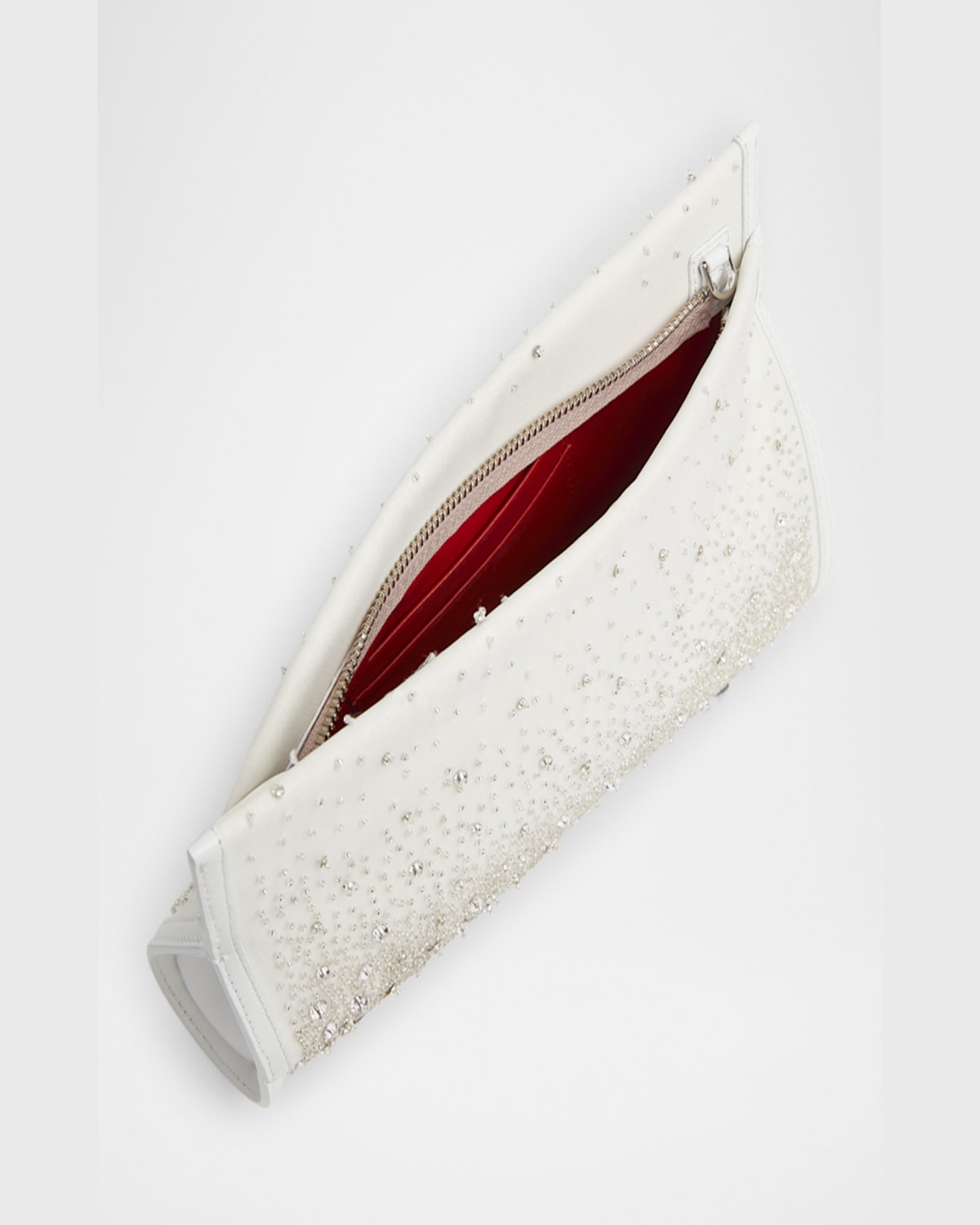 Christian Louboutin Loubitwist Small Embellished Satin Clutch Bag In Bianco/crystal