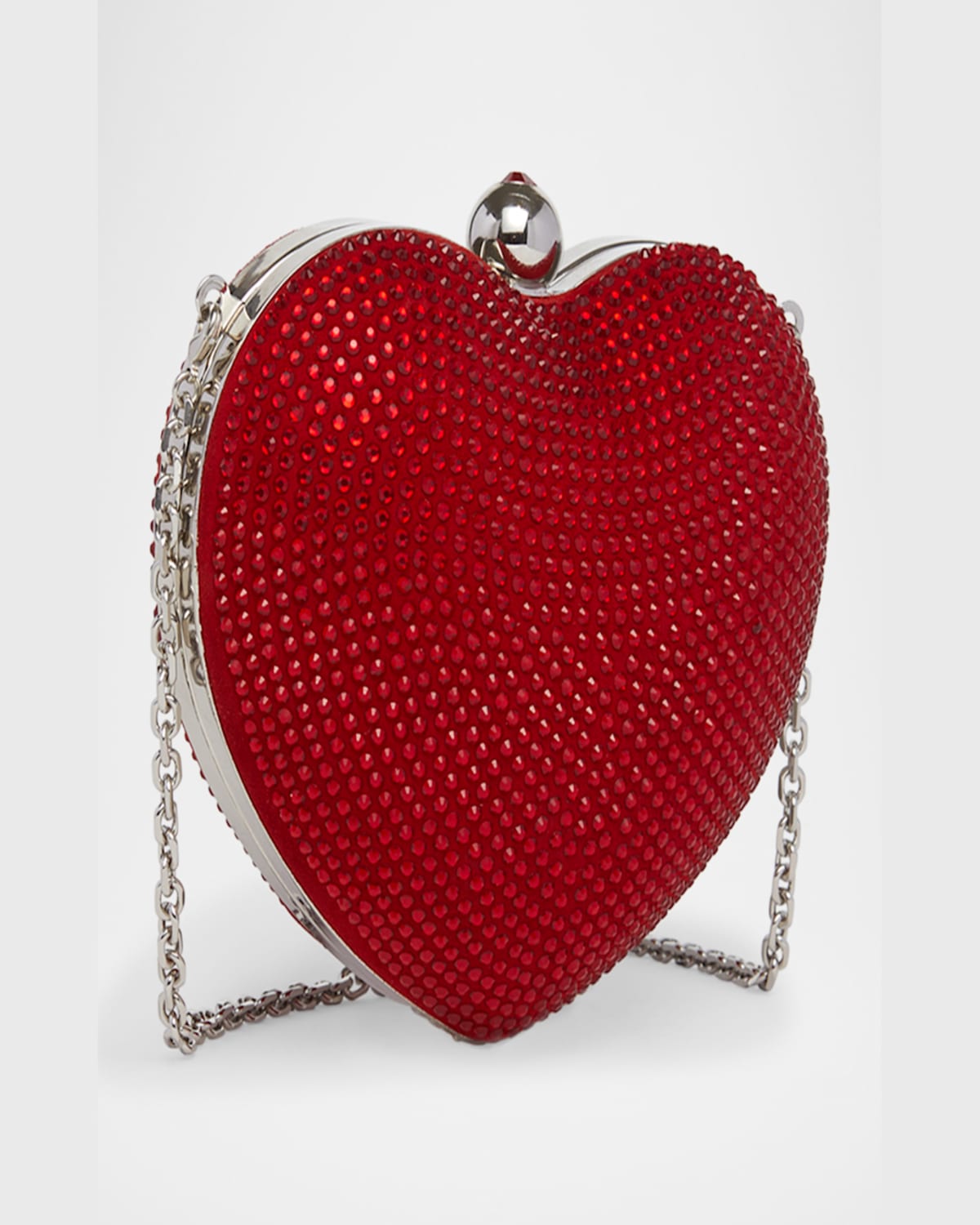 Mach&mach Heart Hotfix Crystal Suede Clutch Bag