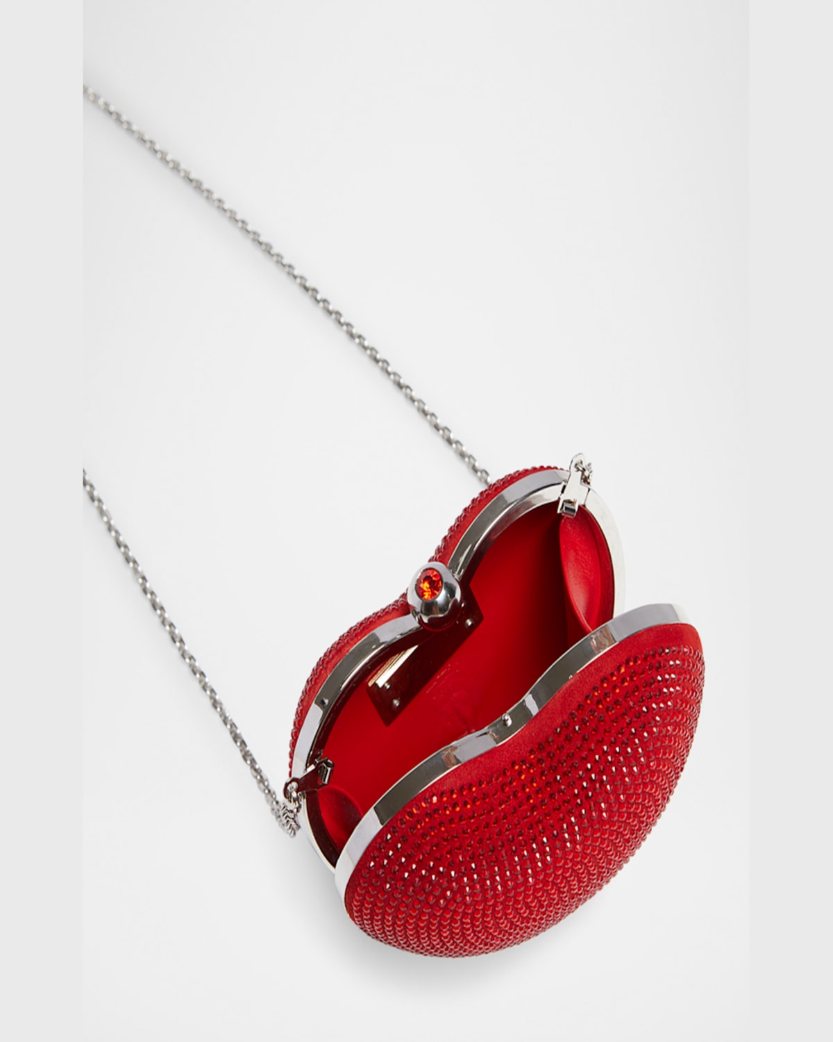 Mach&mach Heart Hotfix Crystal Suede Clutch Bag