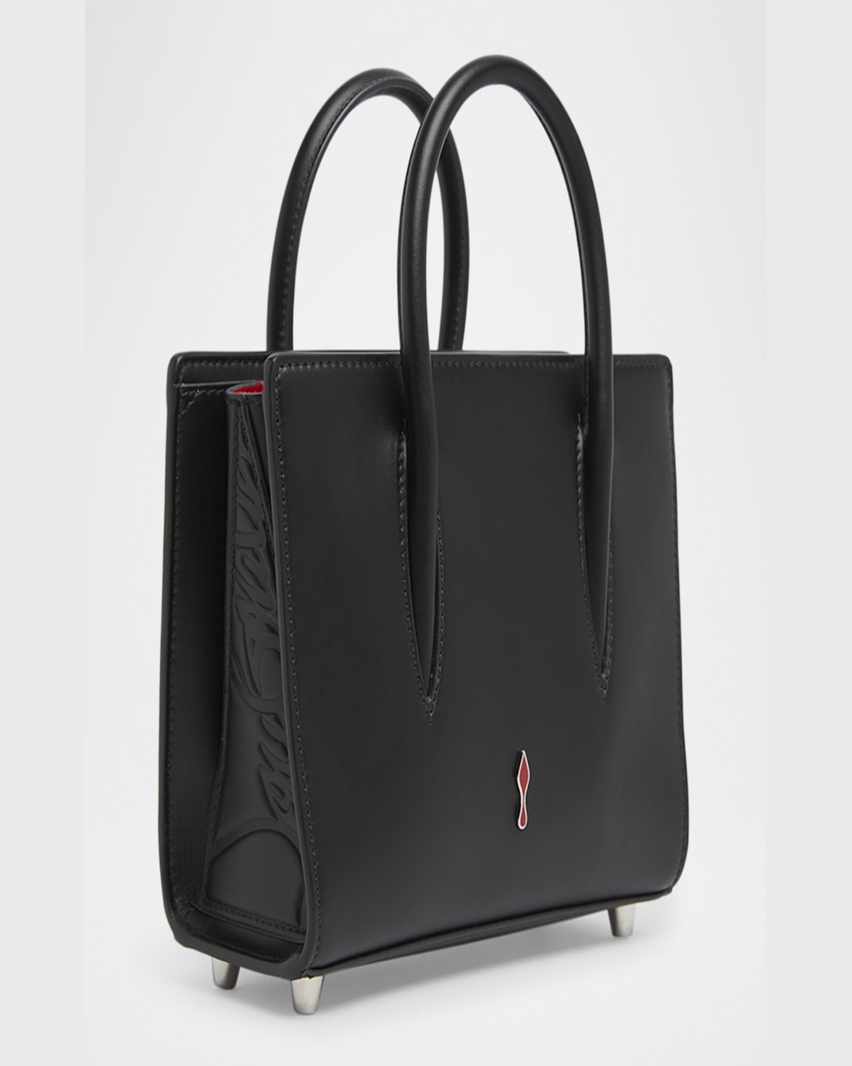 Christian Louboutin Paloma Mini Spikes Leather Top-handle Bag In Black/silver