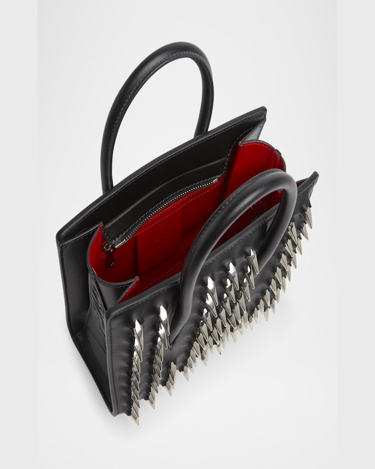 Christian Louboutin Paloma Mini Spikes Leather Top-handle Bag In Black/silver