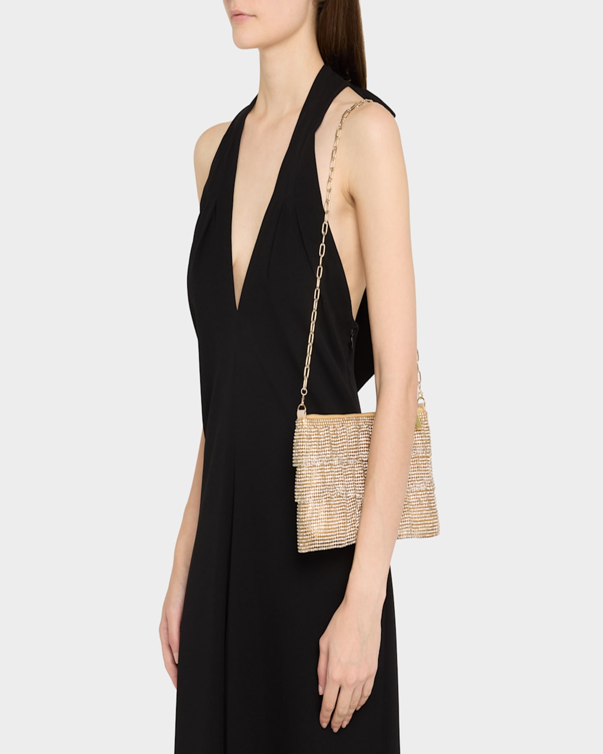 Whiting & Davis Evening Mesh Chain Shoulder Bag In Gold Crystal