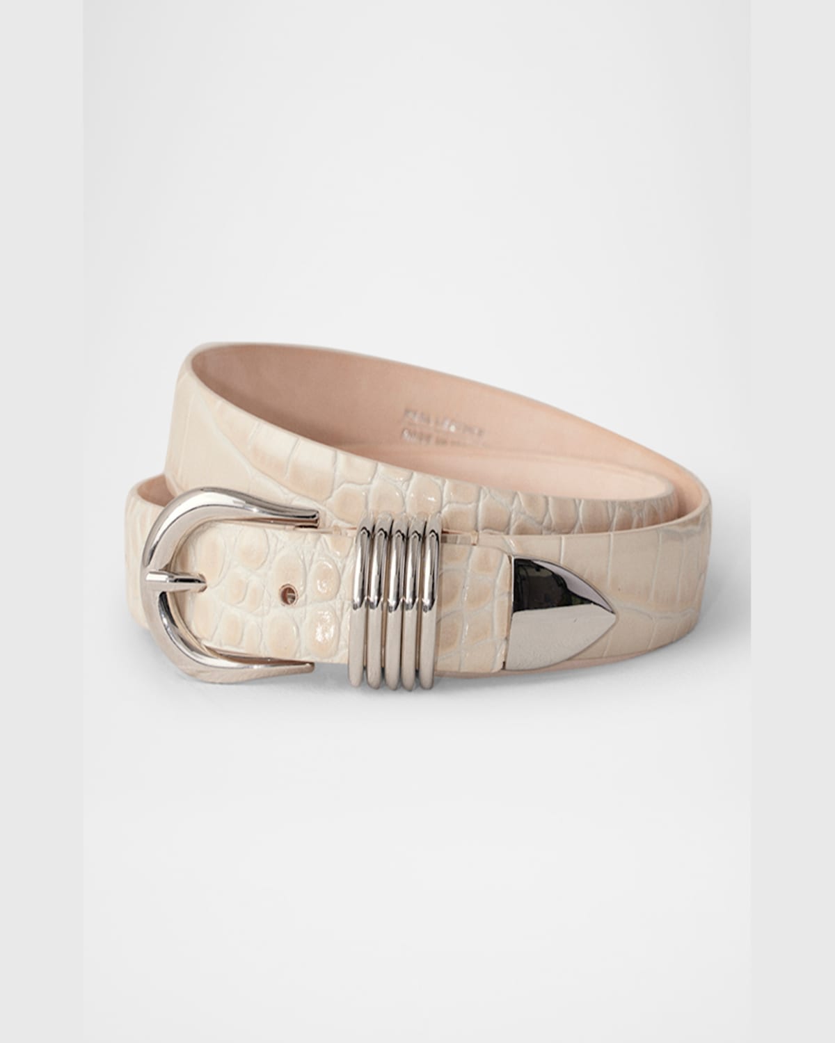 Dehanche Hollyhock Croc-embossed Leather Belt In Ivory Croco Silver