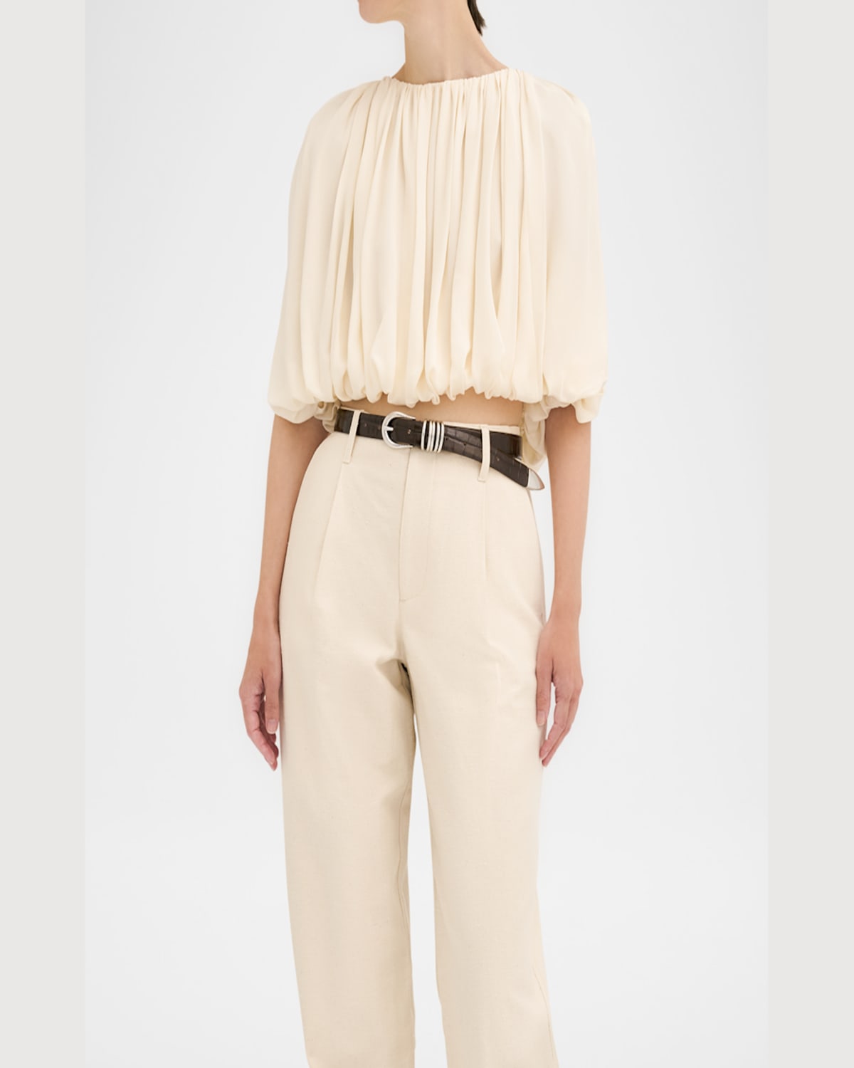 Dehanche Hollyhock Croc-embossed Leather Belt In Ivory Croco Silver