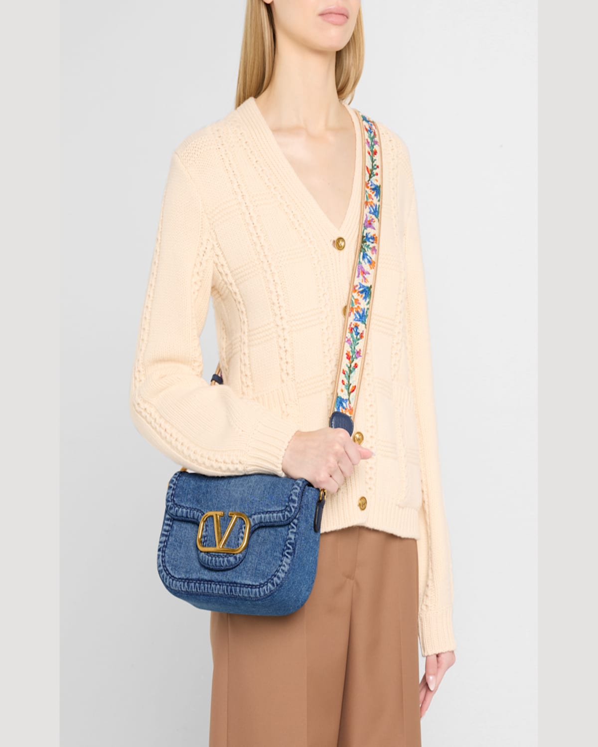 VALENTINO GARAVANI ALLTIME VLOGO DENIM SHOULDER BAG 