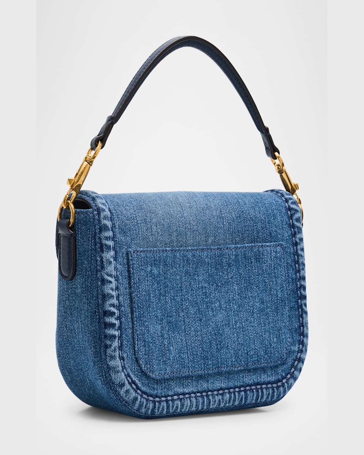Shop Valentino Alltime Vlogo Denim Shoulder Bag In Dark Denim