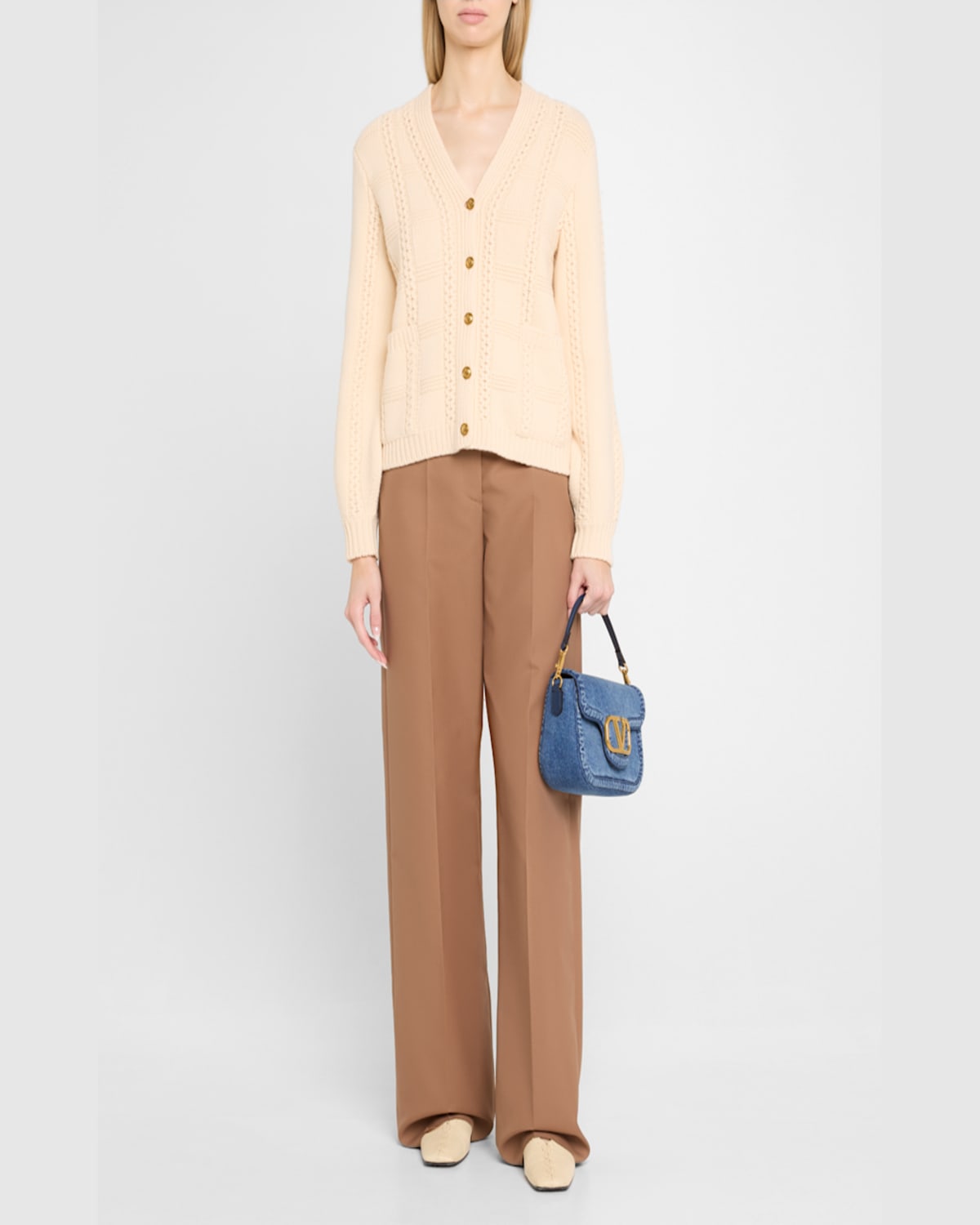 VALENTINO GARAVANI ALLTIME VLOGO DENIM SHOULDER BAG 