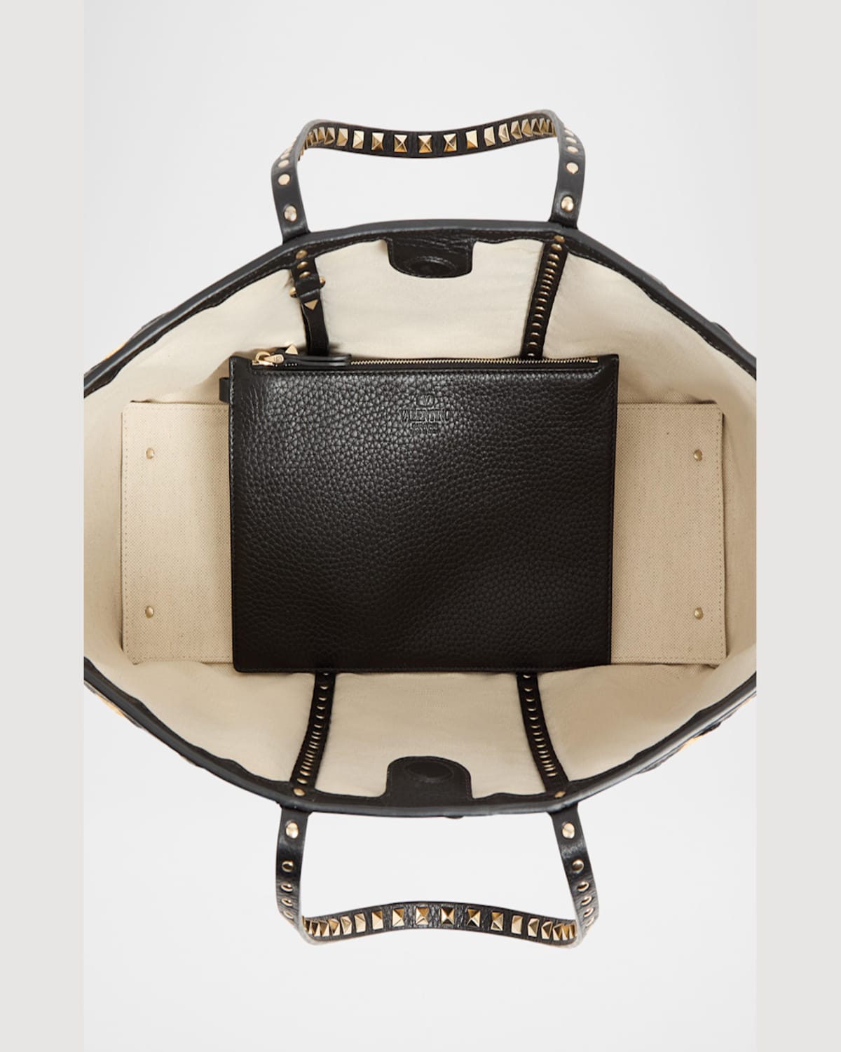 Valentino Women's Embroidered Raffia Rockstud Shopping Bag In Naturale Nero