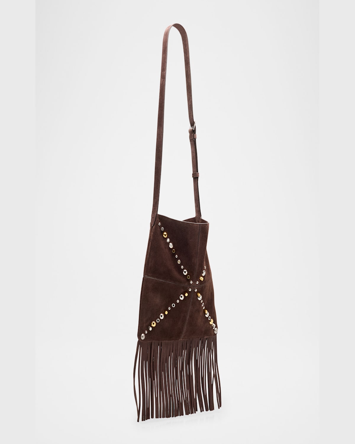 Valentino Nellcote Fringe Stud Suede Crossbody Bag In Testa Di Moro Fondant