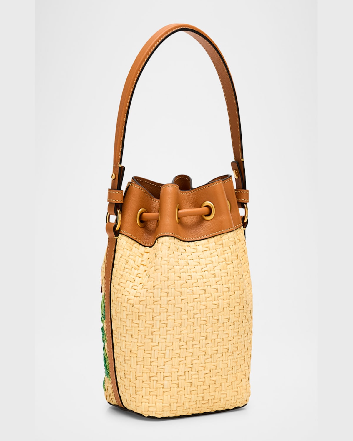 Valentino Vlogo Signature Mini Drawstring Flower Bucket Bag In Naturale-multicolor