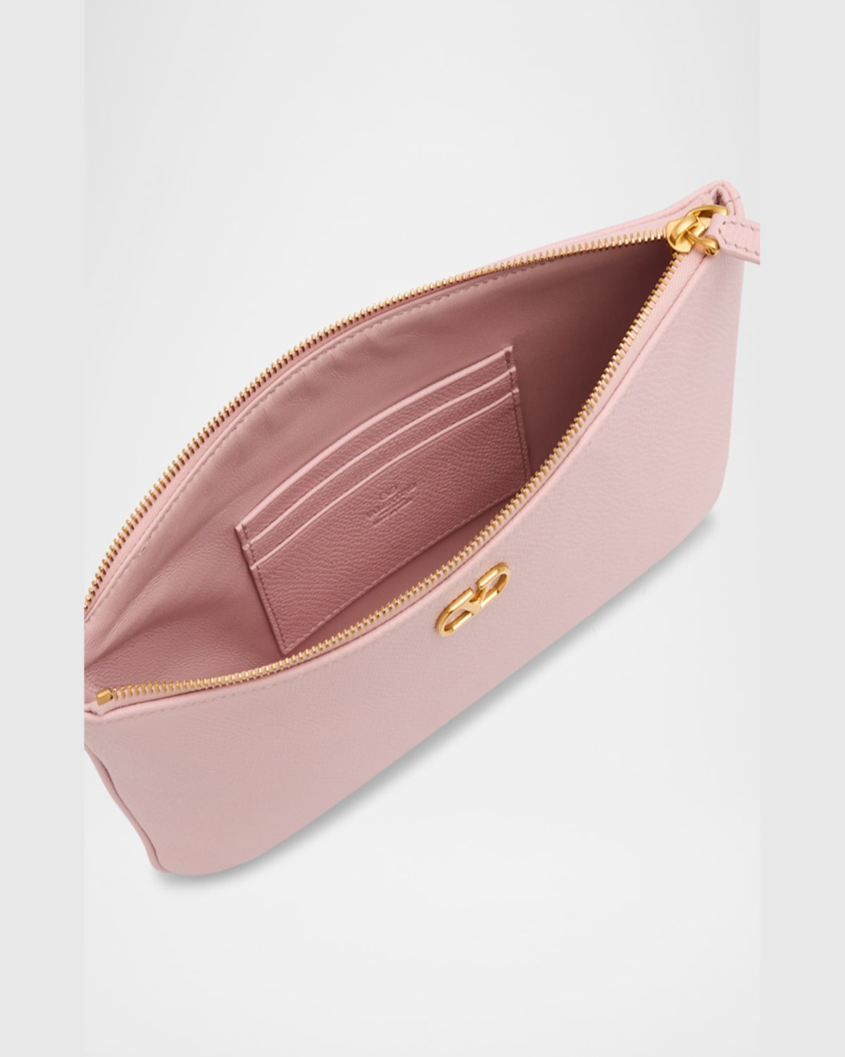 Valentino Medium Vlogo Leather Flat Pouch Bag In Rose Quartz