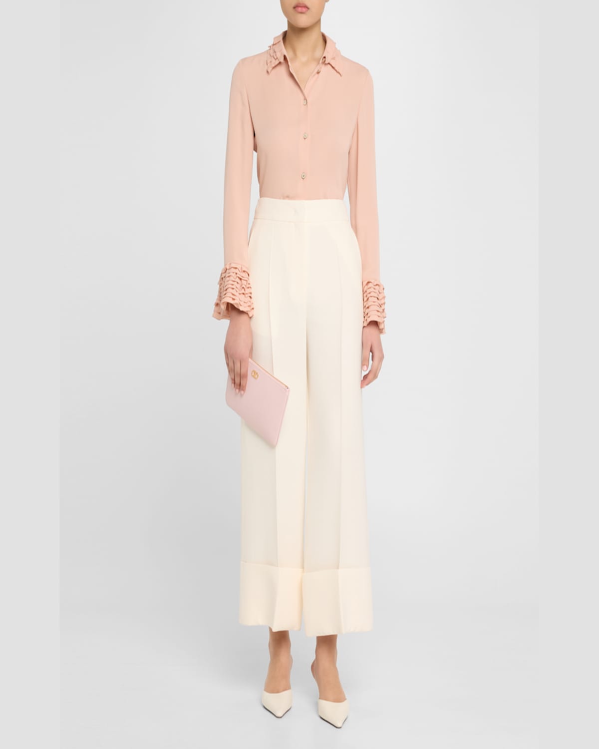 Valentino Medium Vlogo Leather Flat Pouch Bag In Rose Quartz