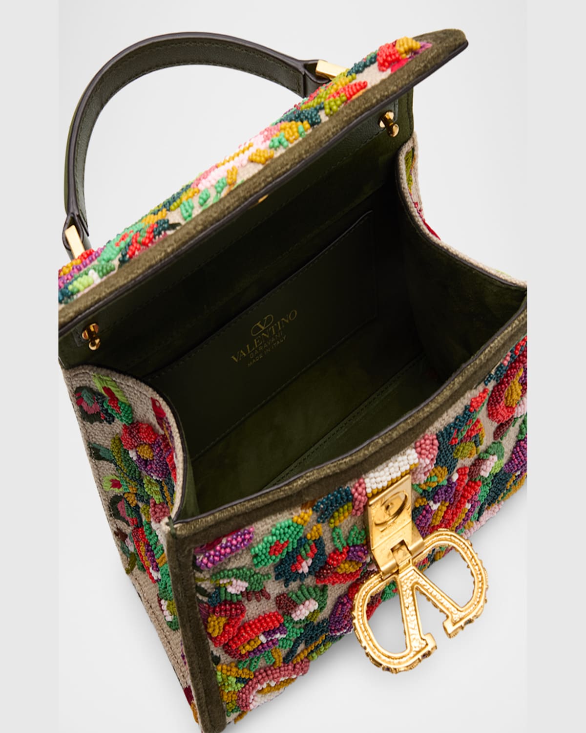 Valentino Vsling Mini Flower Embroidered Top-handle Bag In Nat-multi