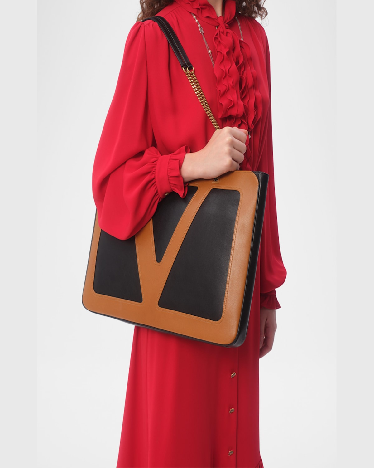 Valentino Black Nappa Leather Large Viva Superstar Shopping Bag In Nero Spice