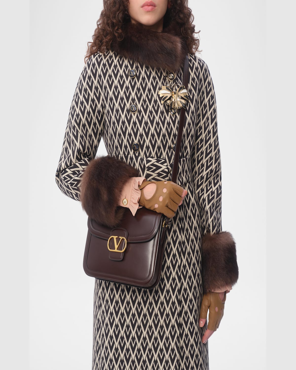 Valentino 9 To 5 Flap Leather Saddle Shoulder Bag In Oak Brown