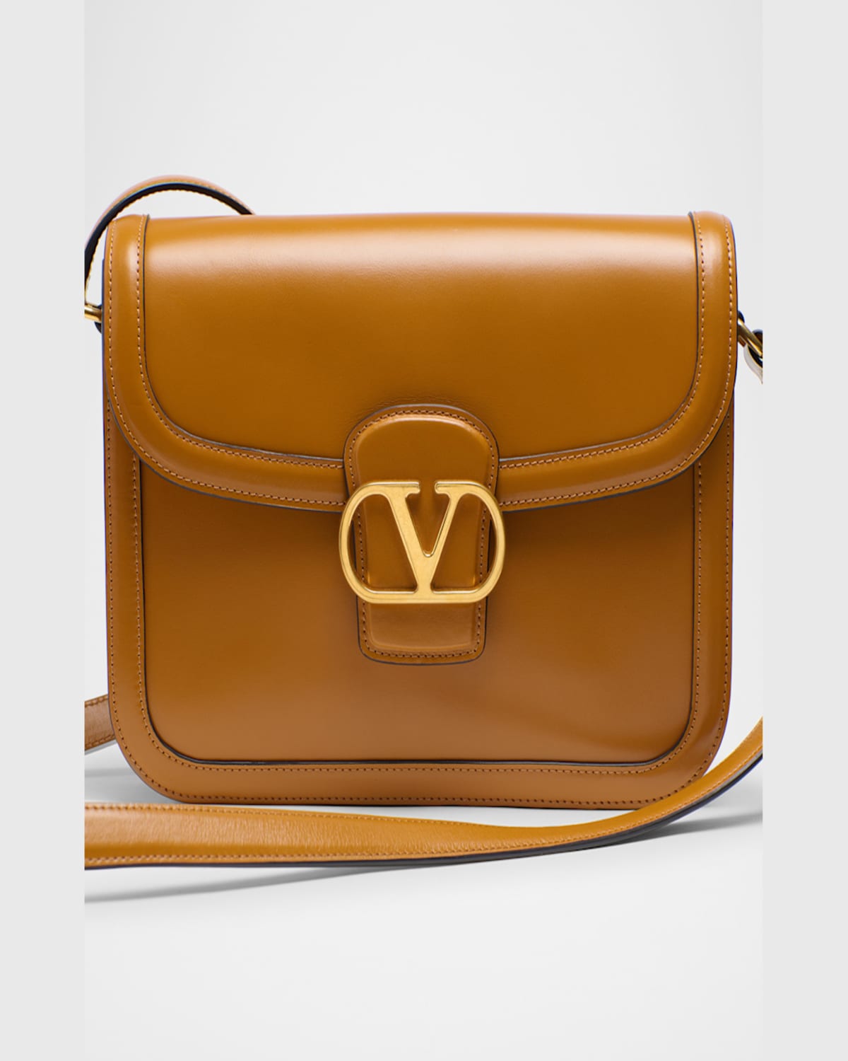 Valentino 9 To 5 Flap Leather Saddle Shoulder Bag In Oak Brown