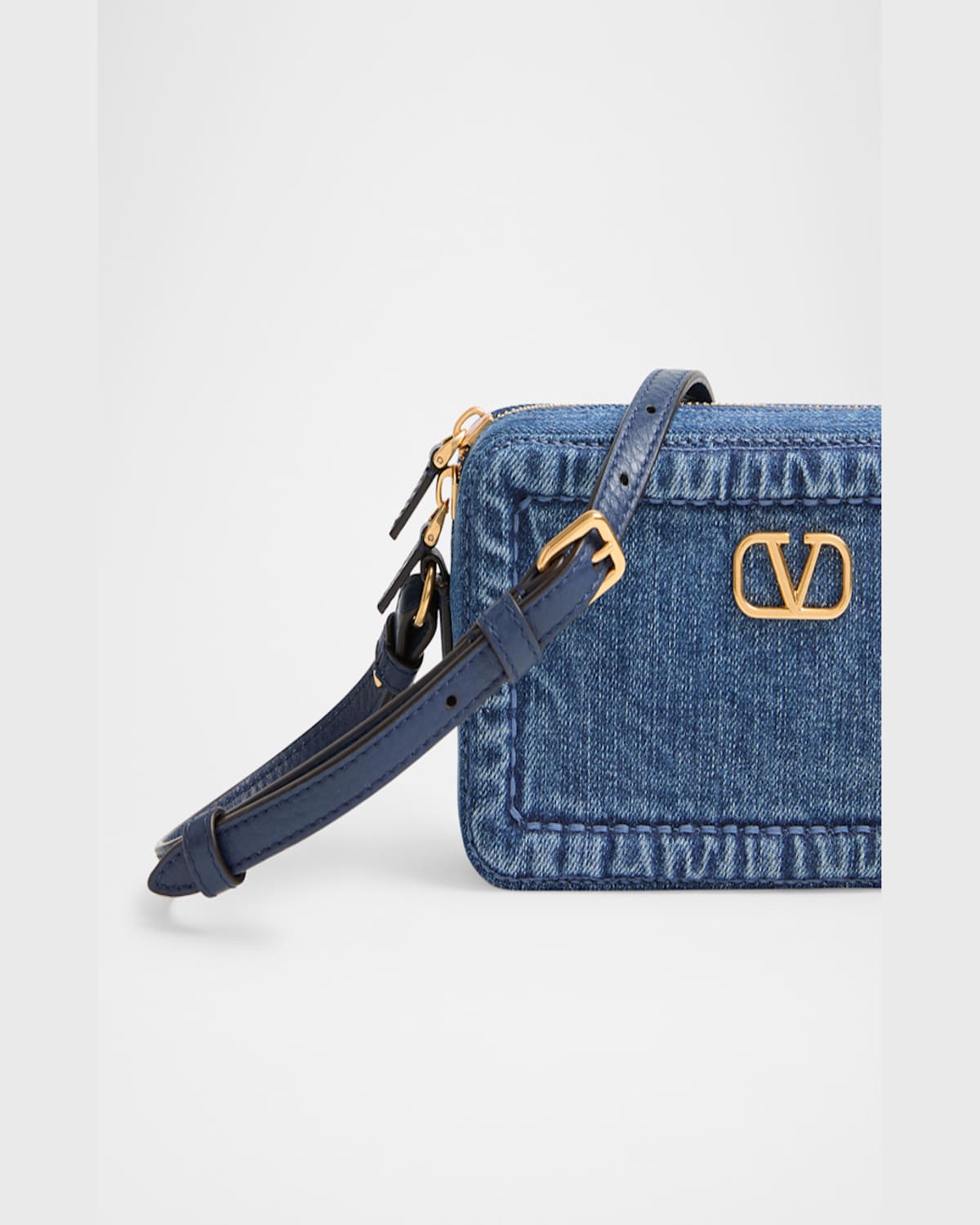 Shop Valentino Alltime Mini Denim Camera Crossbody Bag In Denim Worker