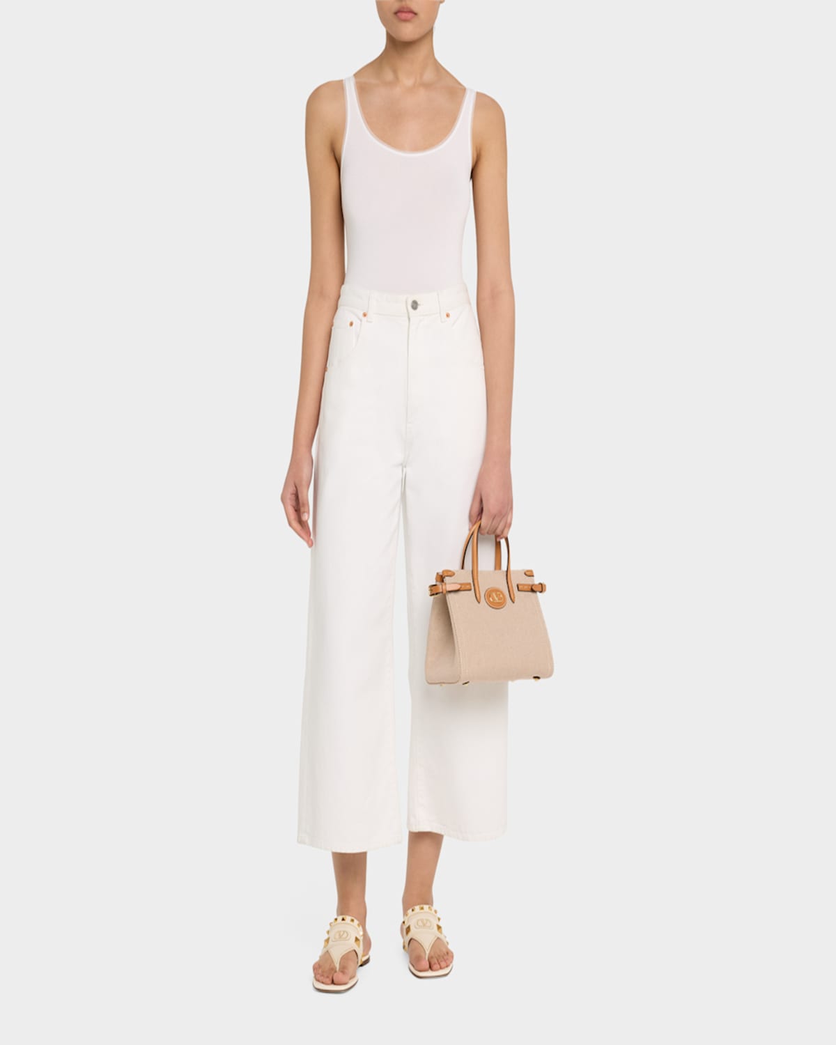 Valentino Antibes Medium Canvas Shopping Tote Bag In Naturale Tobacco