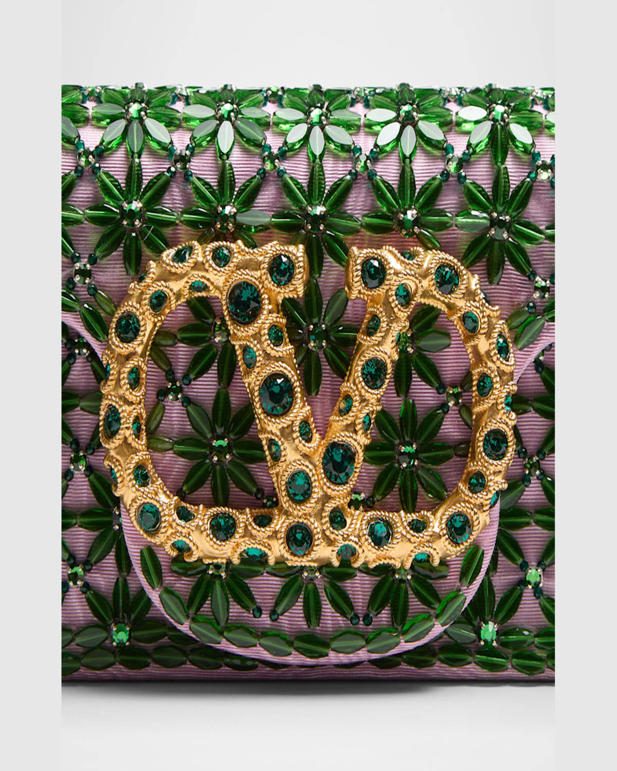 Valentino Small Embroidered Loco Shoulder Bag In Emerald