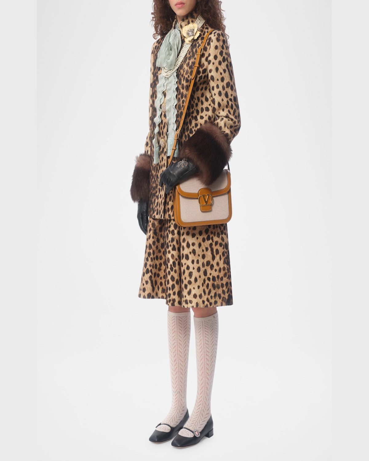 Valentino 9 To 5 Canvas & Leather Crossbody Bag In Naturale Tobacco Golden