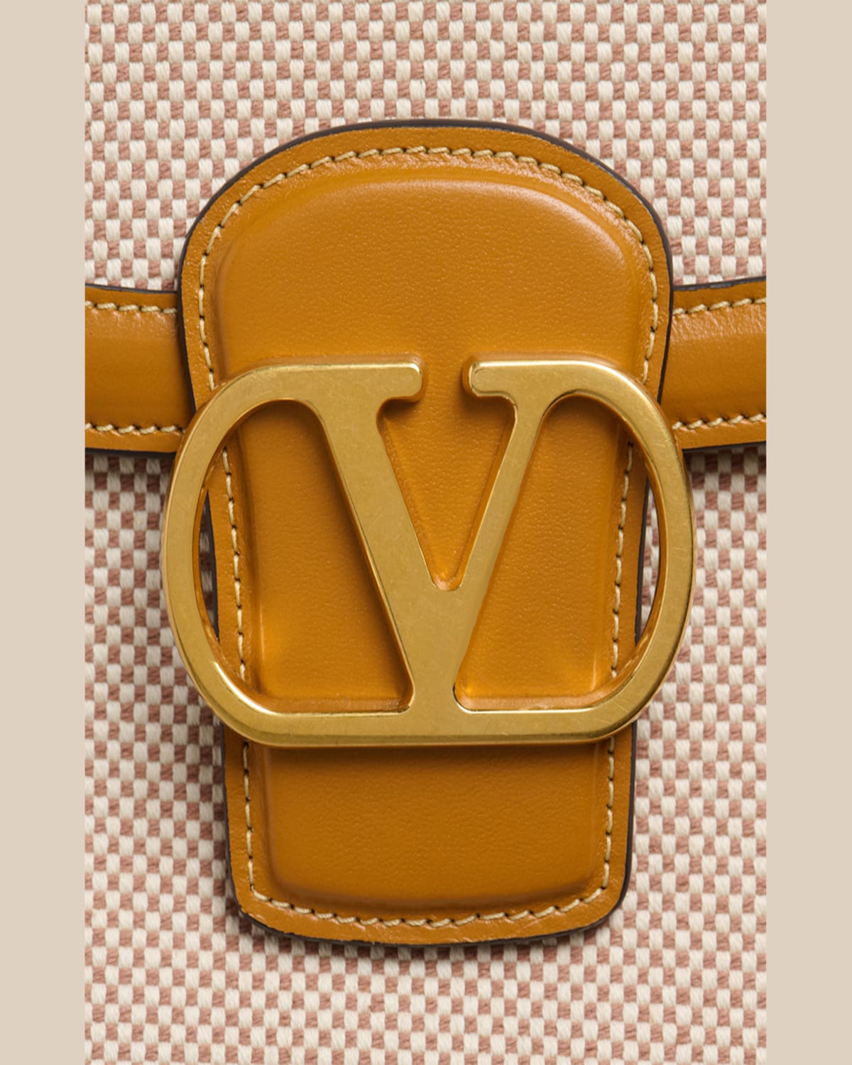 Valentino 9 To 5 Canvas & Leather Crossbody Bag In Naturale Tobacco Golden