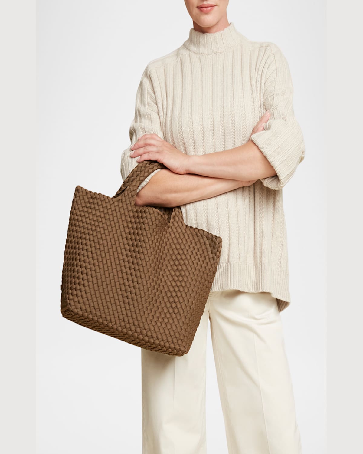 Naghedi St. Barths Medium Woven Tote Bag In Mink