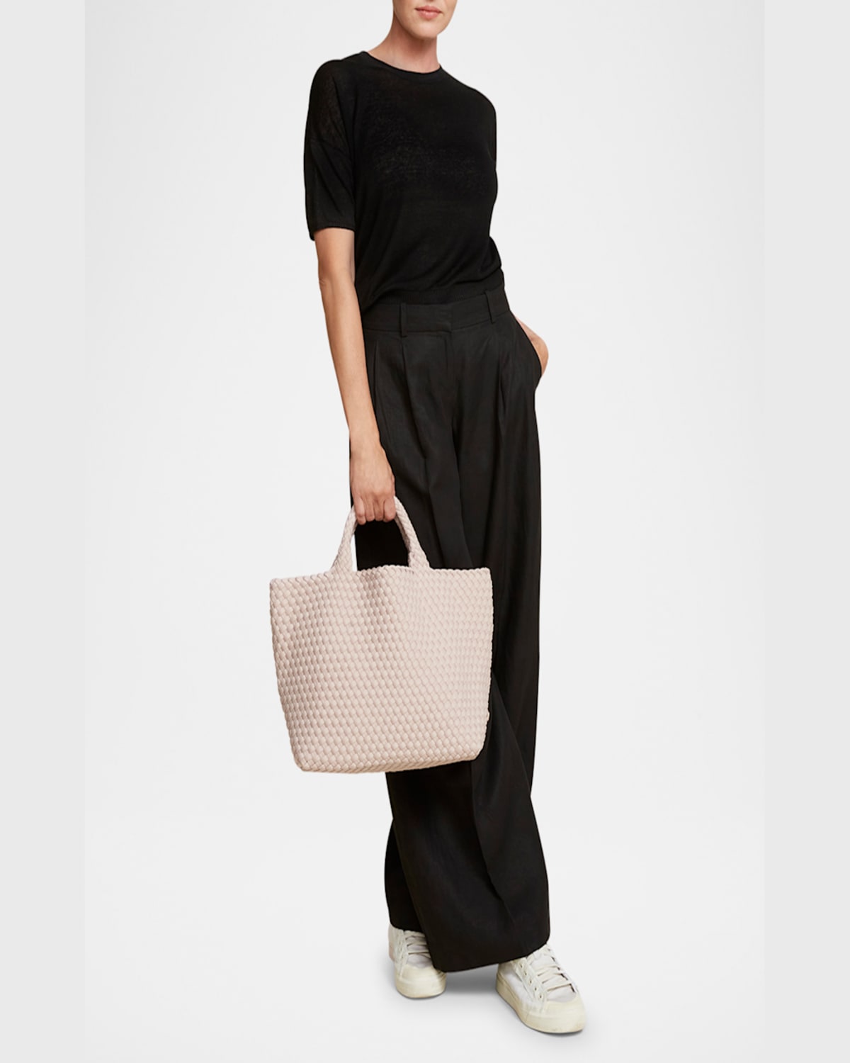Naghedi St. Barths Medium Woven Tote Bag In Shell Pink