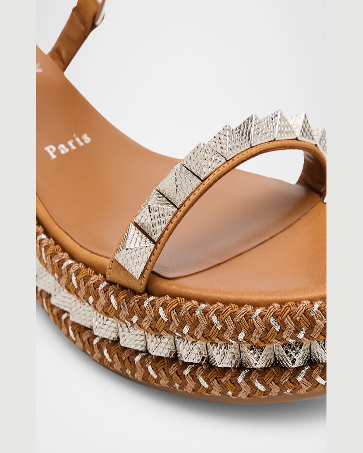 Christian Louboutin Pyraclou Leather Spike Red Sole Wedge Sandals In Terra