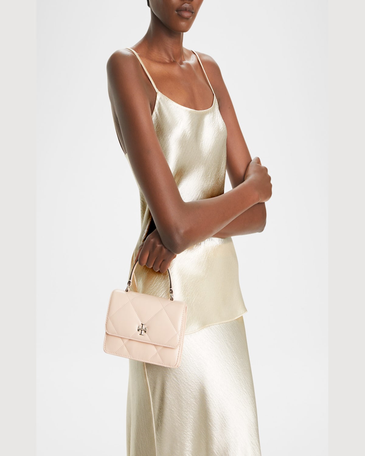 Tory Burch Mini Kira Diamond Quilted Leather Top Handle Bag In Soft Pink