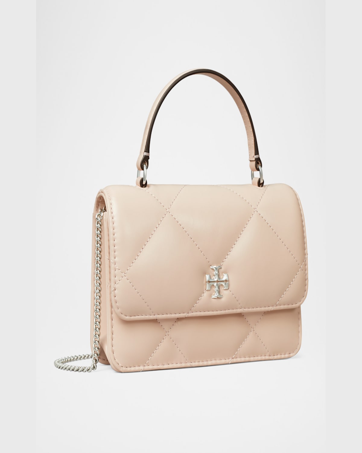 Tory Burch Mini Kira Diamond Quilted Leather Top Handle Bag In Soft Pink
